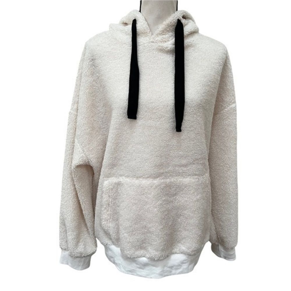 Stevie Hender ivory plush cotton blend pullover hoodie size L